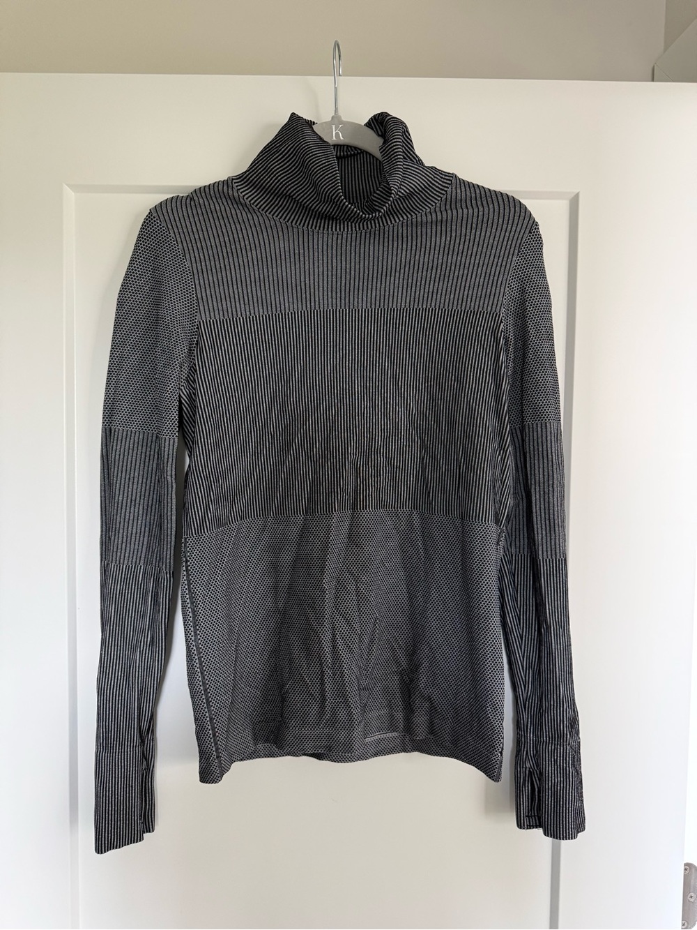Athleta Black and Gray Striped Ribbed Turtleneck